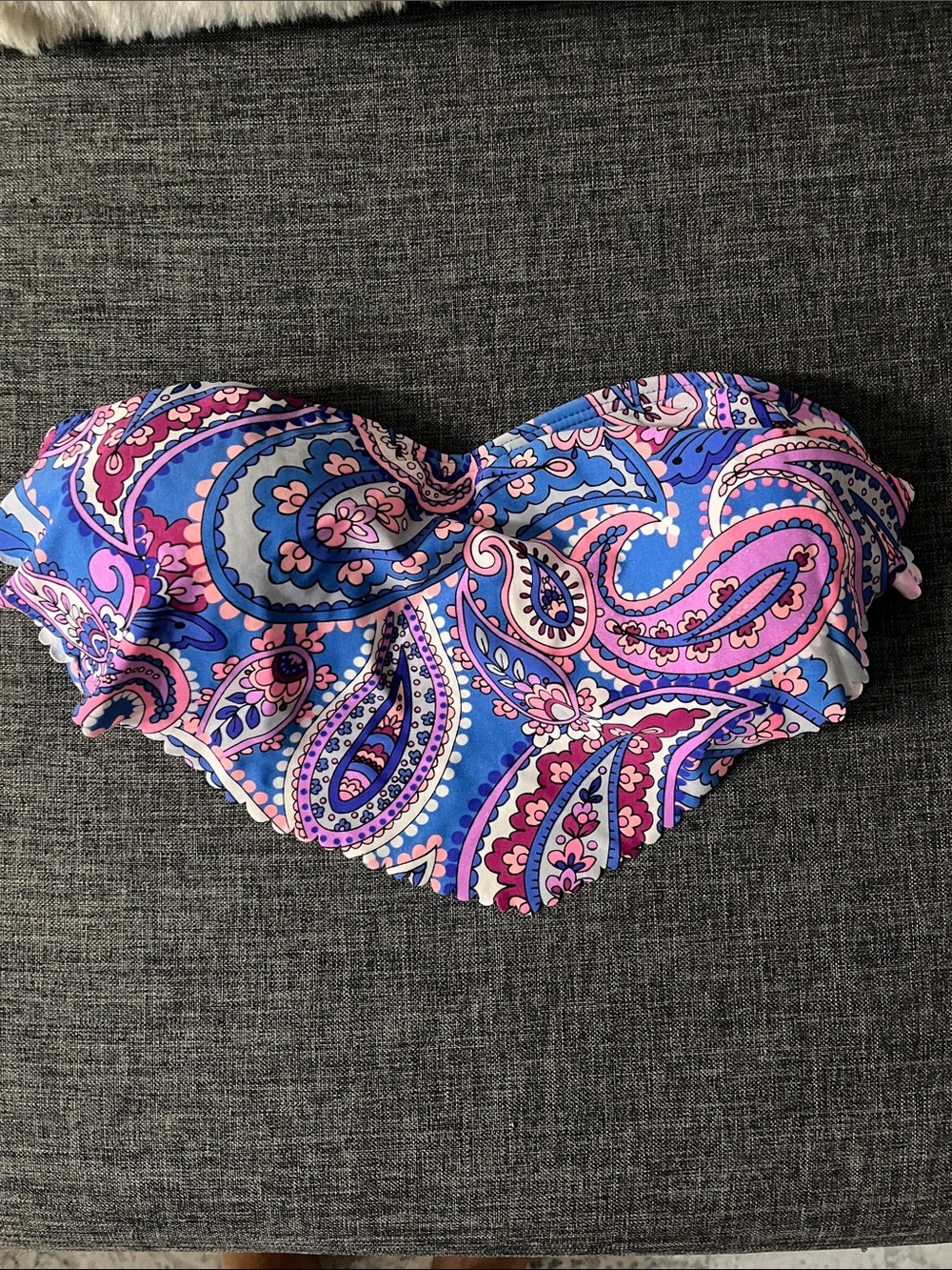 Strapless Paisley Bikini Top in Blue & Pink